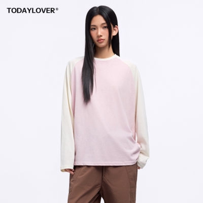 TODAYLOVER美式复古插肩长袖T恤