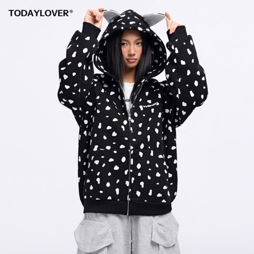 TODAYLOVER斑点满印耳朵卫衣女