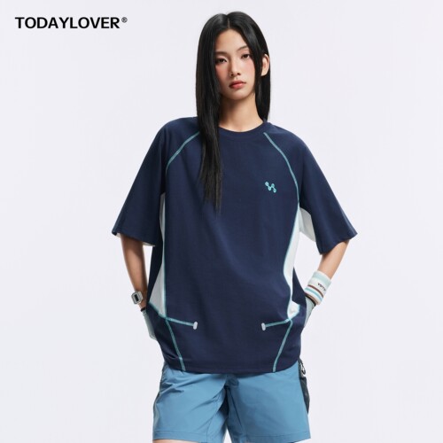 TODAYLOVER哈苏线撞色拼接T恤女