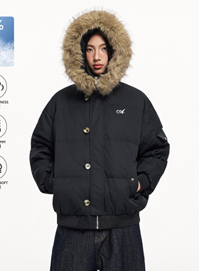 TODAYLOVER白鸭绒毛领连帽羽绒服女冬季美式cleanfit短款情侣外套