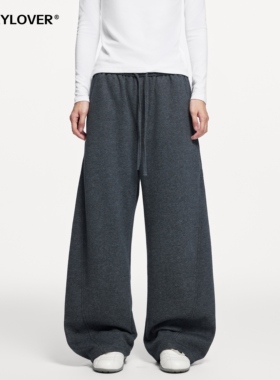 TODAYLOVER纯色弯刀休闲裤女冬季加绒加厚慵懒风垂感抽绳阔腿卫裤