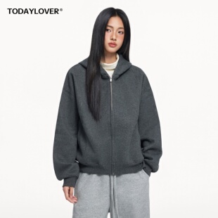 TODAYLOVER纯色连帽卫衣女春季美式复古cleanfit宽松开衫短款外套