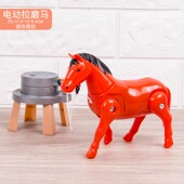 儿童电动小马旋转转圈绕桩仿真会走路 发声马车男孩拉磨马小玩具