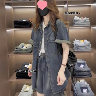 梨形身材穿搭大码女装2025年牛仔外套短裤宽松显瘦两件套时尚