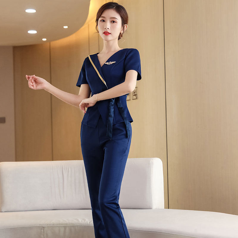 足浴工作服桑拿技师服女装性感显瘦足疗职业套装8048短袖长裤