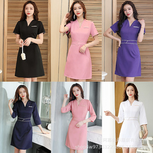 职业女装高端养生馆美容师按摩SPA工衣连衣裙中袖足浴技师工作服