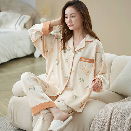 睡衣女春秋季纯棉100%长袖卡通套装韩版加长款加肥秋女家大码5XL