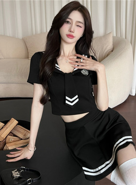 夜店性感女装拼接翻领制服工作裙两件套夜总场足疗桑拿技师