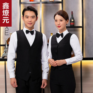 工作套装定制服务员黑色马甲女款春秋背心长袖台球马夹女装工装