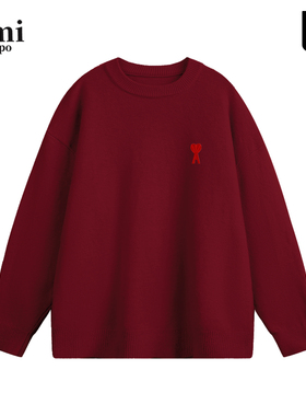 Ami iepo官方红色针织毛衣男女情侣秋冬季高级感百搭宽松简约上衣