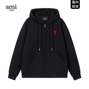 刺绣宽松休闲纯色基础款 Ami 新款 iepo官方连帽开衫 潮 卫衣男女冬季
