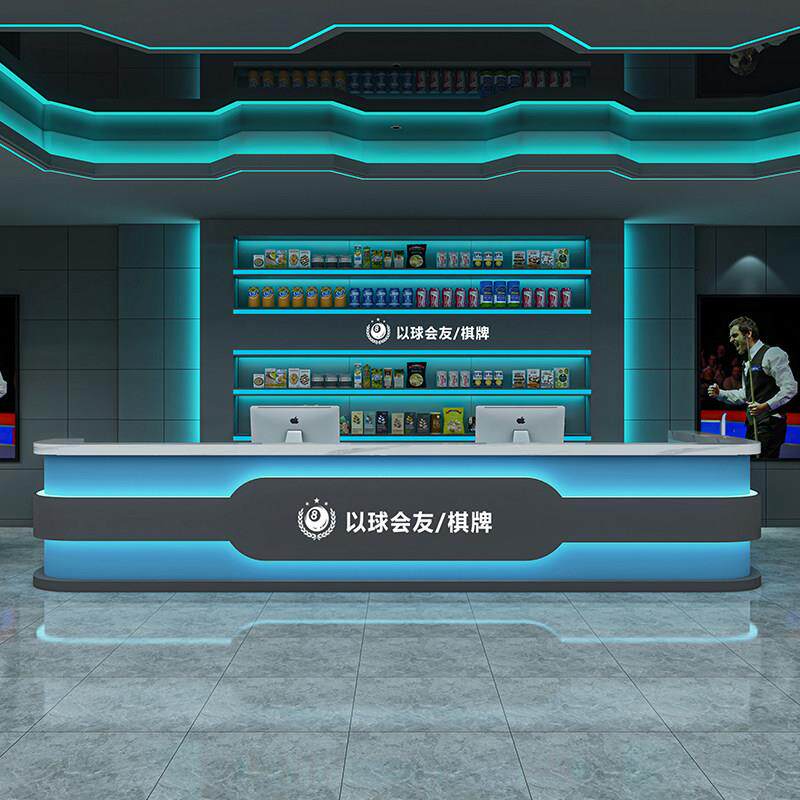 电竞酒店会所前台接待台转角定制工业风酒吧酒店吧台台球厅收银台