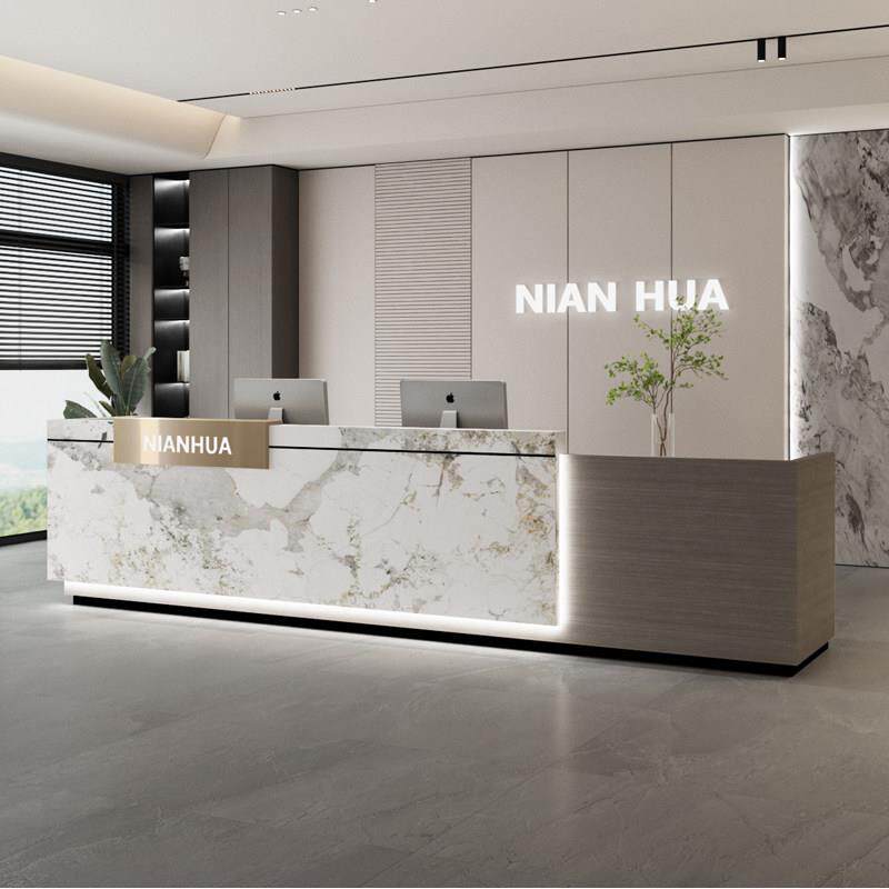 现代公司前台桌酒店烤漆吧台店铺接待台培训机柜台构美容院收银柜