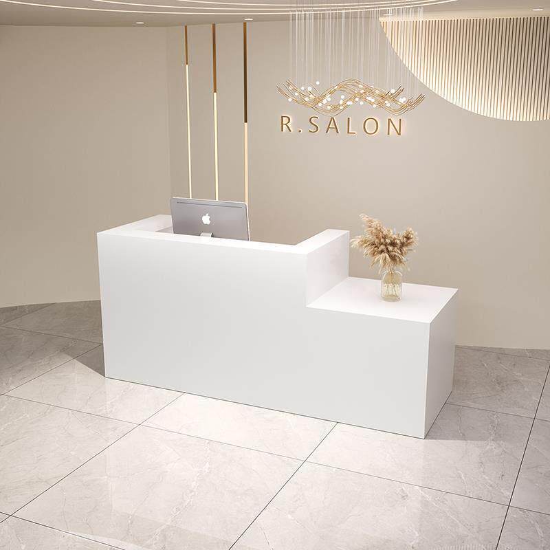 简约现代烤漆奶油风收银柜台吧台柜美容院服装店店铺小型前台接待