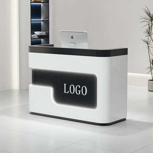 现代简约弧形早教中心前台教育培训机构吧台收银台店铺小型接待台