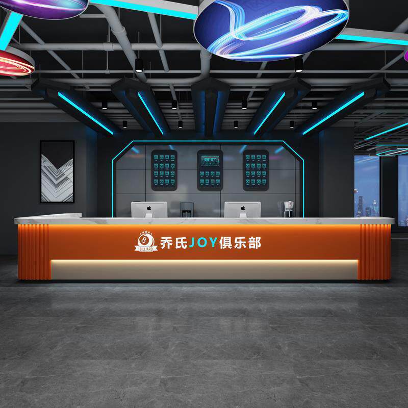 餐饮店酒吧吧台转角定制覆古工业风收银台台球厅俱乐部前台接待台