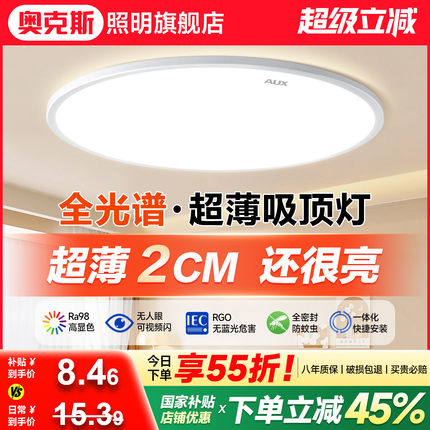 阳台灯2025新款简约现代超薄led吸顶灯防水防尘卧室浴室三防灯具