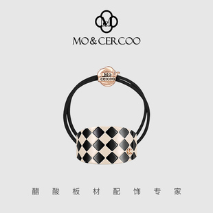 MoCercoo醋酸板材棋盘格复古发圈圆弧形高马尾双层发绳扎头绳盘