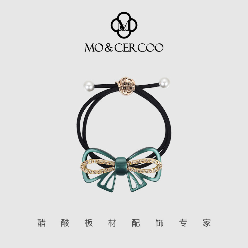 MoCercoo撞色手工微镶蝴蝶结简约皮筋发绳头饰马尾两股发圈发饰
