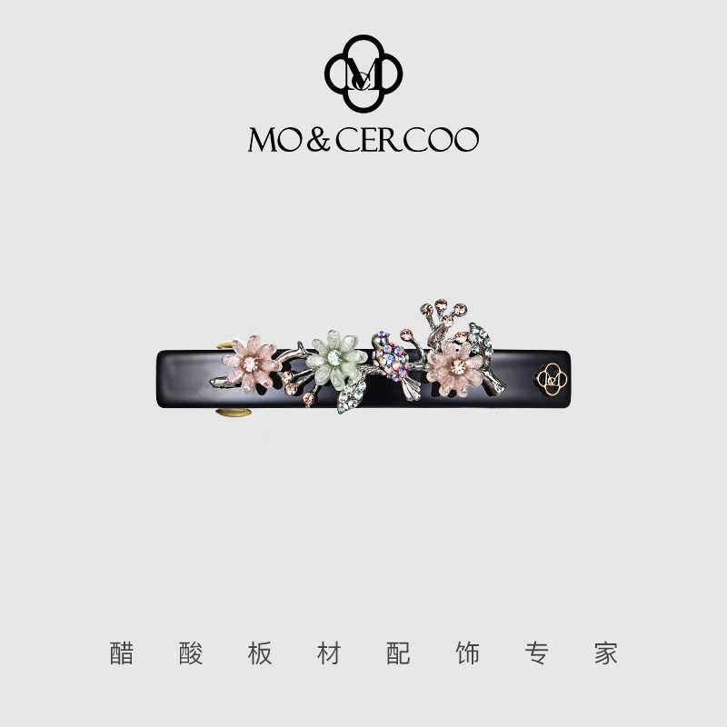 MoCercoo复古黑色一字横夹弹簧夹醋酸板材平行夹发饰发卡马尾夹