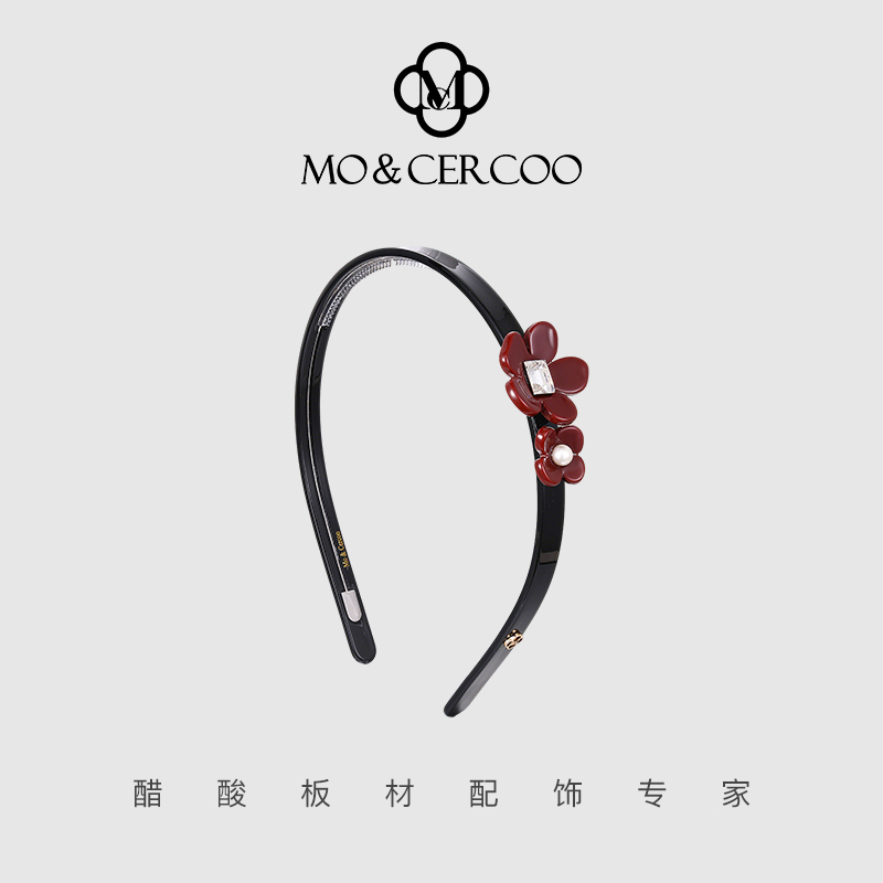 Mo&Cercoo简约珍珠花朵发卡发箍洗脸头箍防滑发饰高级感醋酸发夹