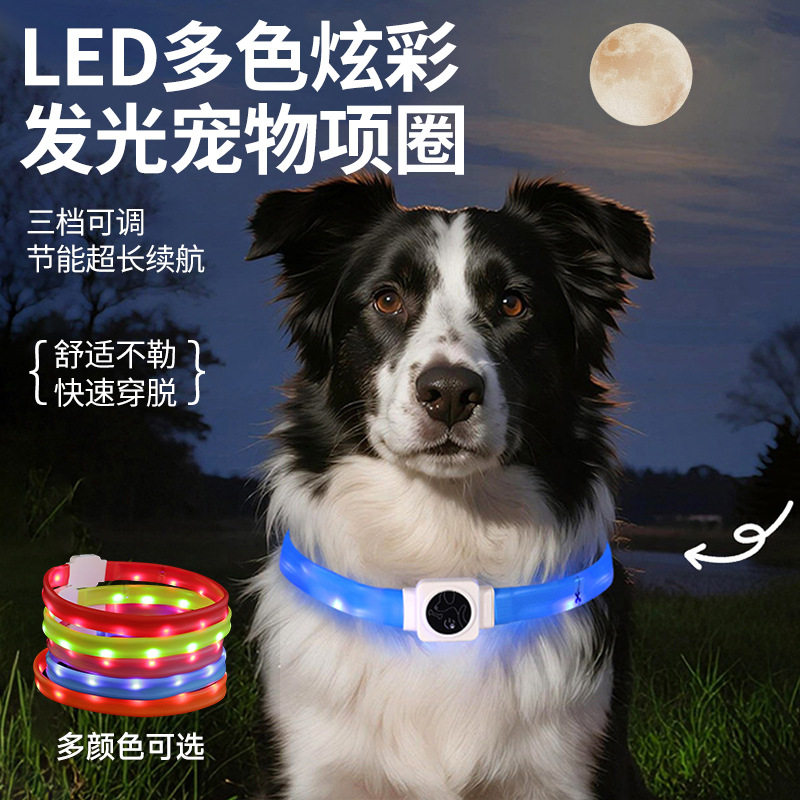 跨境LED宠物发光项圈TYPE-C充电硅胶灯夜间宠物灯USB闪光狗狗颈圈