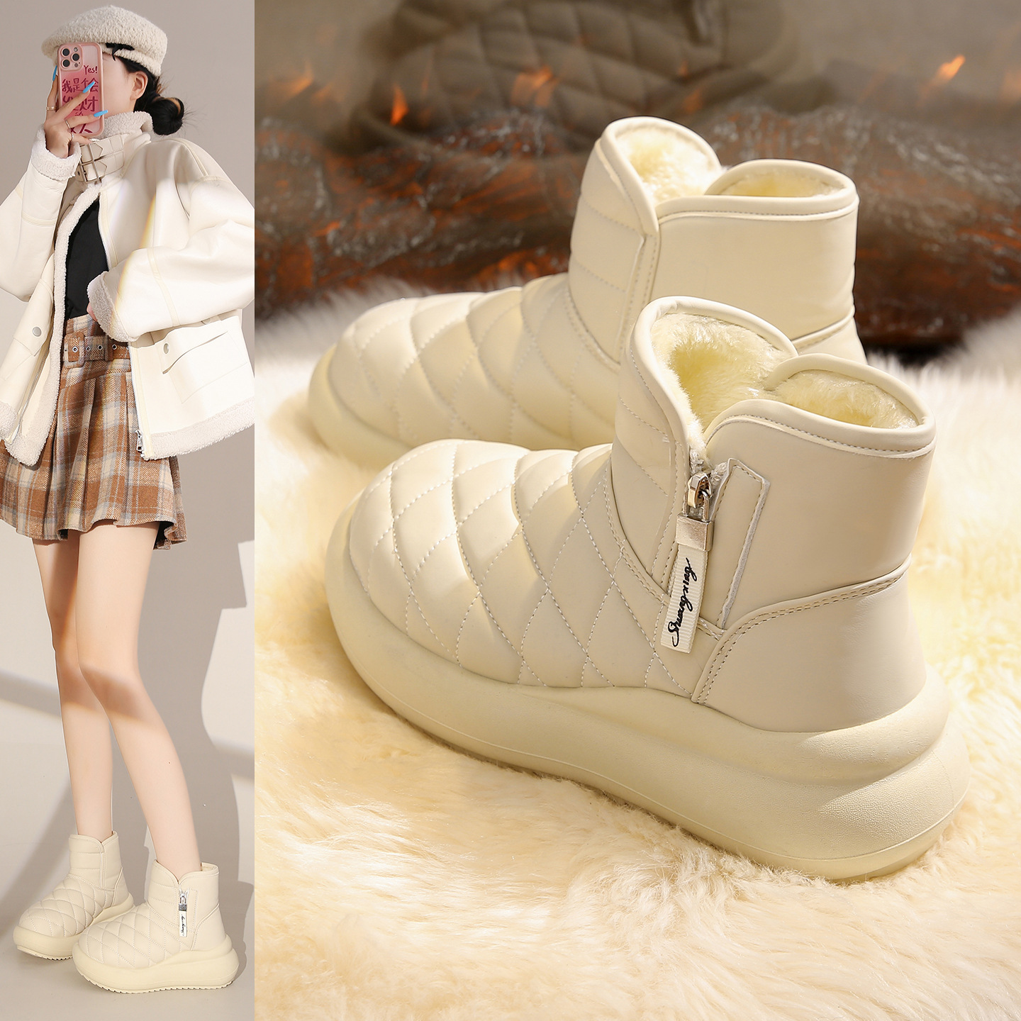 28110保暖面包大棉鞋冬季女鞋加绒增高厚底雪地靴女