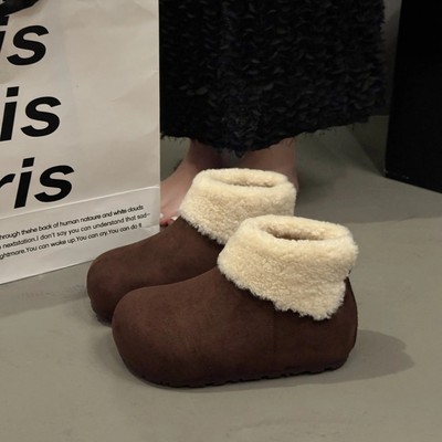 优雅厚底内增高加绒全包勃肯鞋女一脚蹬保暖雪地靴冬季毛绒棉鞋女