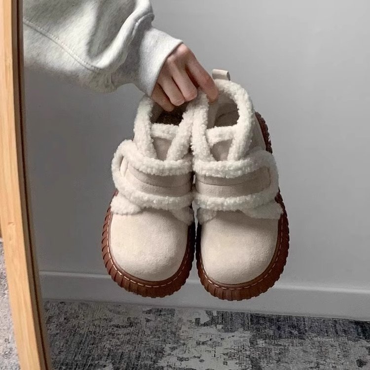 厚底时尚百搭休闲东北雪地靴女冬加绒加厚魔术贴毛毛棉鞋