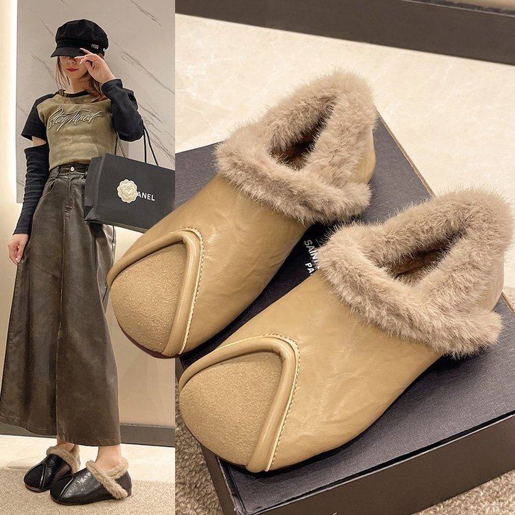 棉鞋女款冬季网红软底软面毛毛鞋时尚一脚蹬豆豆鞋
