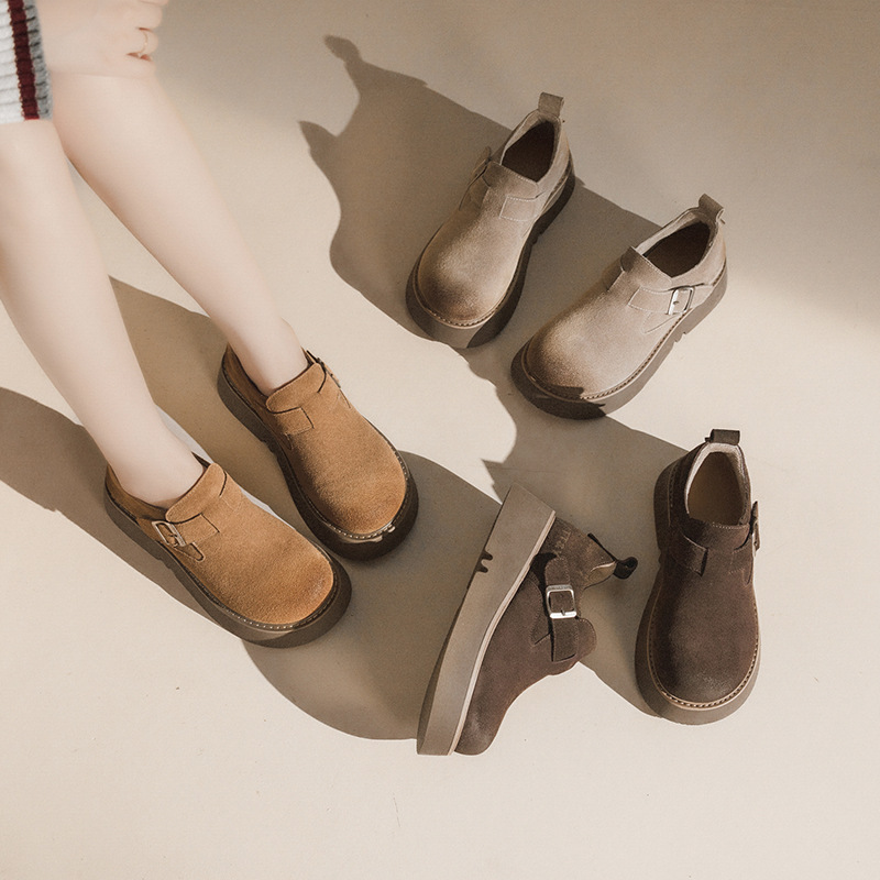 真皮勃肯鞋女秋冬松糕厚底百搭休闲鞋增高轻便舒适一脚蹬女鞋