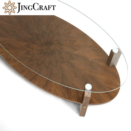 CODE茶几 椭圆形客厅家用黑胡桃木双层实木艺术感玻璃宽松小茶桌