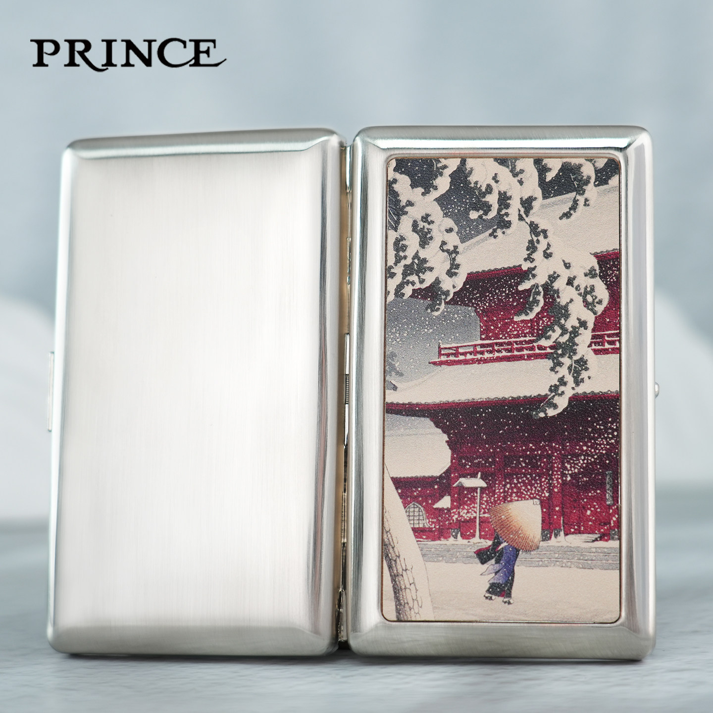 PRINCE王子便携烟盒增上寺之雪真皮创意个性防压烟夹可装粗中细烟