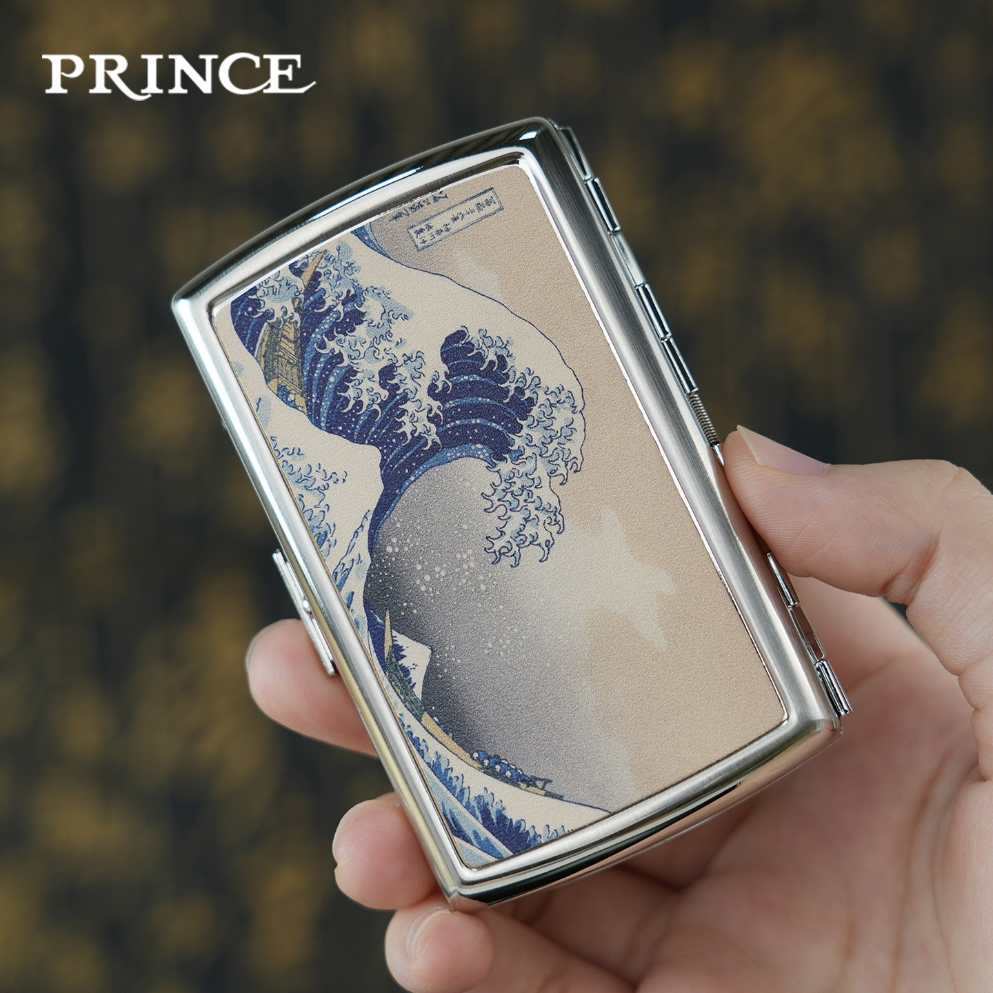 PRINCE王子烟盒神奈川海浪创意个性香烟夹收纳粗烟专用烟具礼物男