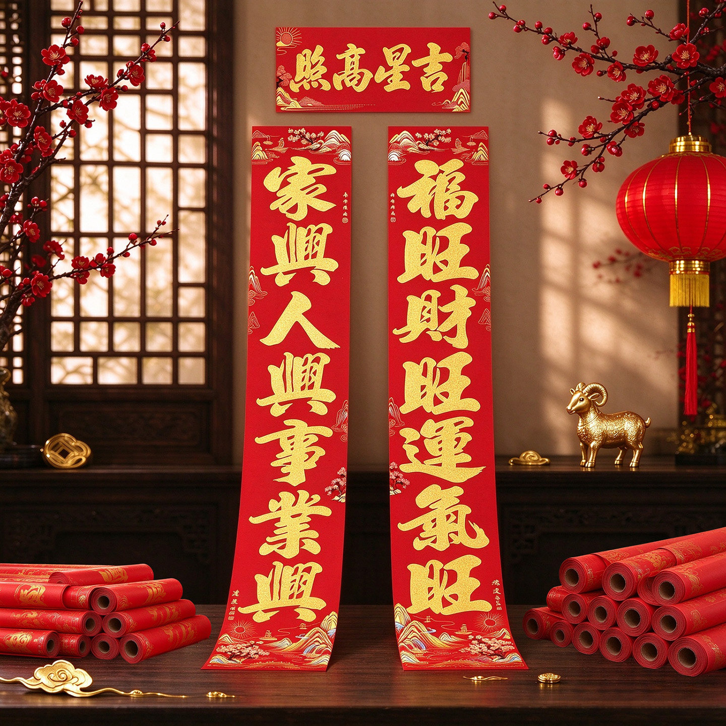 2027新春绒布对联公司店铺超市工厂大门自粘背胶过年春联节日装饰