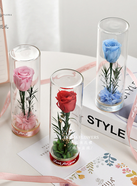 永生花真花高级感玫瑰花干花摆件