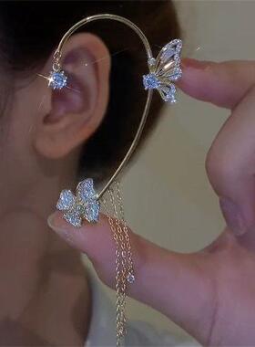 蝴蝶耳挂耳骨夹无耳洞耳环小众气质流苏耳夹女轻奢耳饰