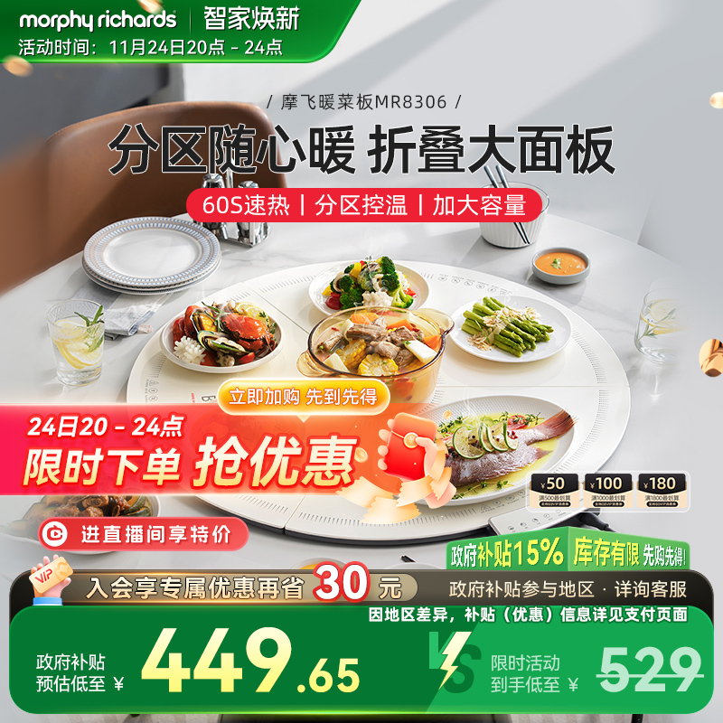 摩飞分区控温折叠暖菜板家用保温暖菜垫多功能加热饭菜神器热菜板