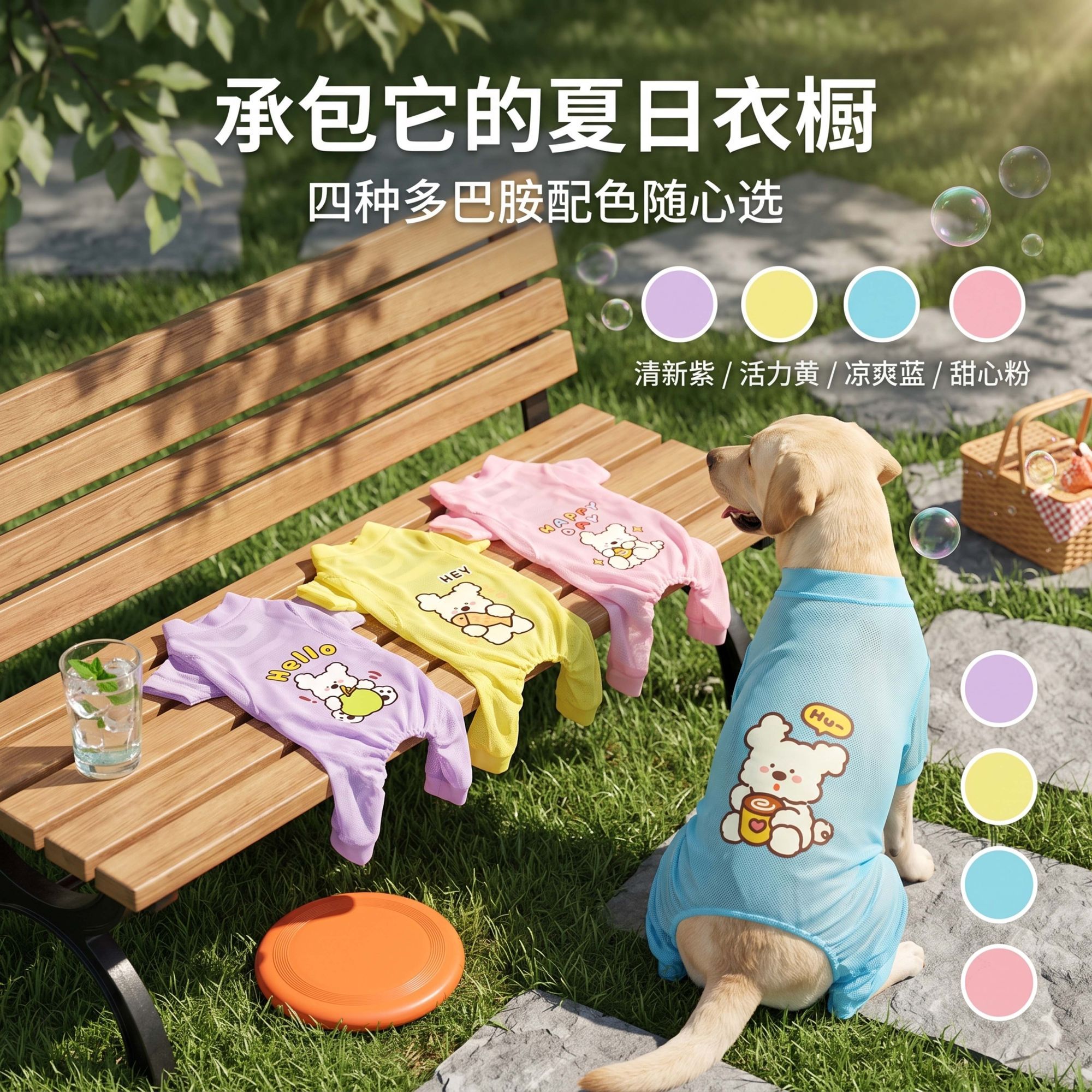 网眼镂空四脚衣巨透气软萌小熊印花夏日遛猫遛狗防晒防虫不闷毛