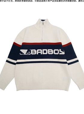 【严选1005】BAD BOY半高领拉链套头拼色毛衣BYW251005