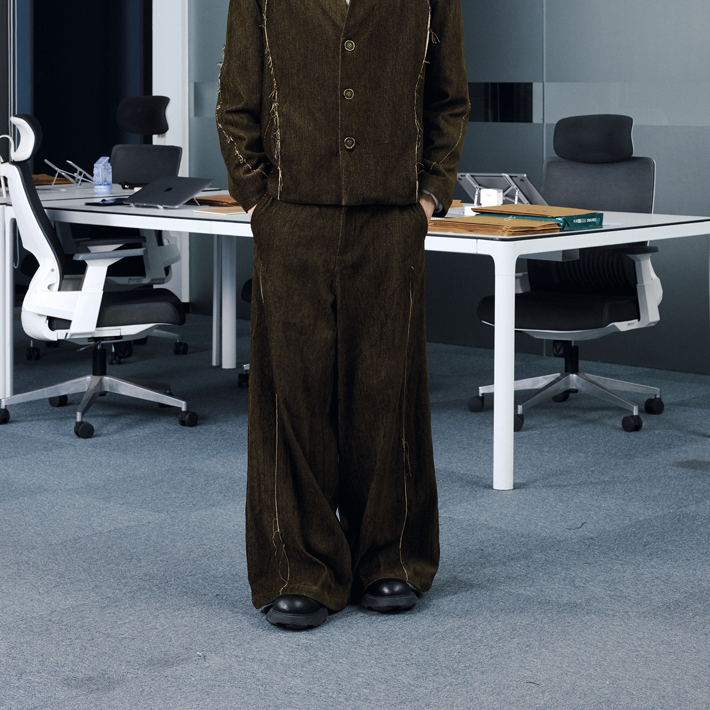 OaOO破缝西裤重磅宽松阔腿肌理感休闲通勤长裤四季百搭