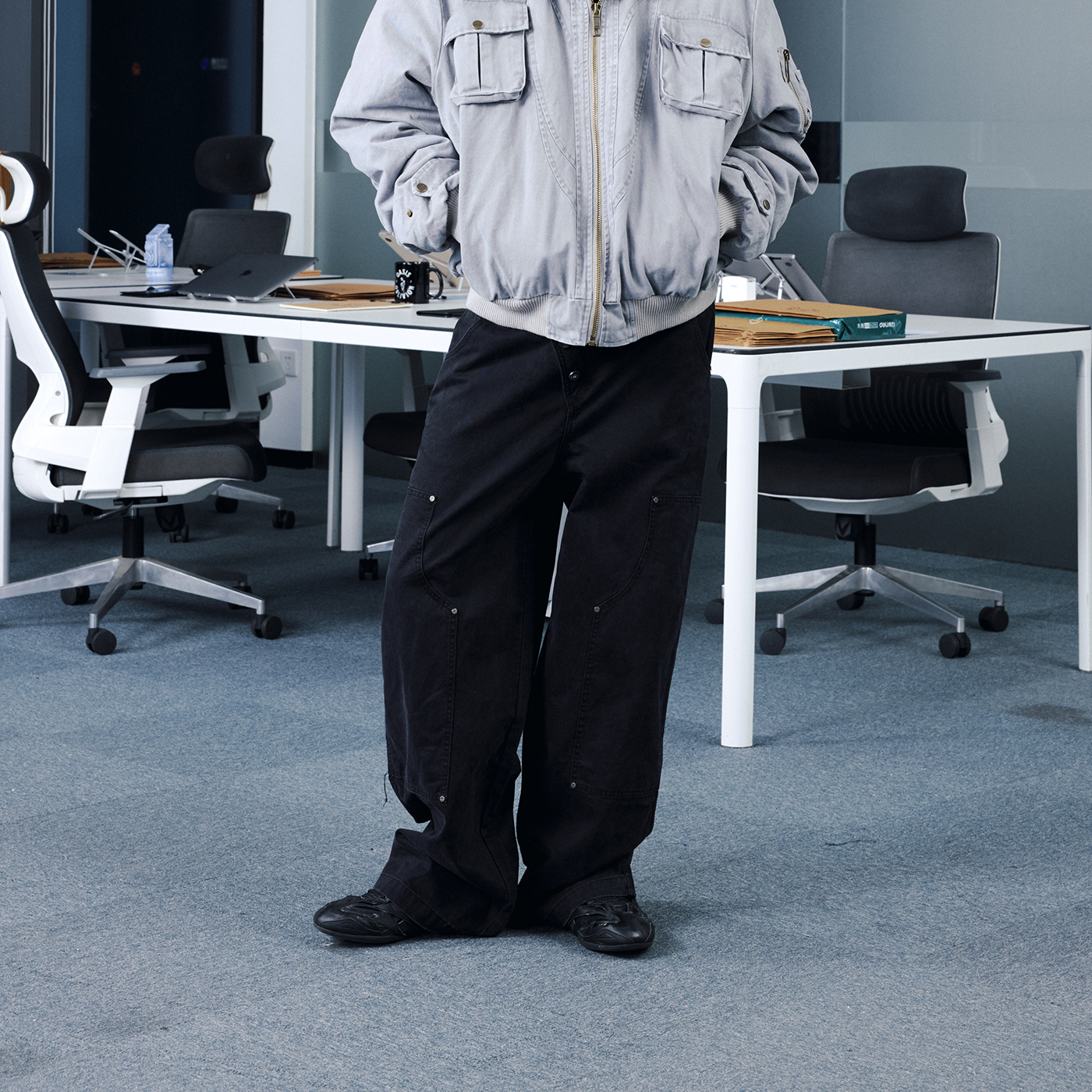 OaOO斜门襟工装裤直筒工装cargo纯棉水洗伐木裤长裤