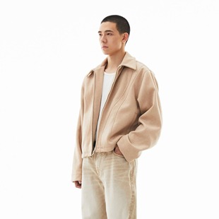 OaOO复古羊毛翻领短宽boxy夹克重磅秋冬男士 毛呢短宽外套秋冬通勤