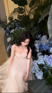 rose rain 玫瑰自制区吊带晚礼服裙婚礼宴会伴娘服主持人礼服裙