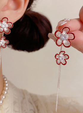 欧美跨境个性时尚夸张抹油镂空花瓣厚银流苏耳坠气质复古显瘦耳饰