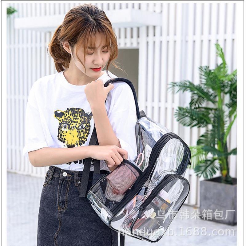 透明果冻包男高中大学生pvc书包女2024新款双肩包大容量防水背包图片