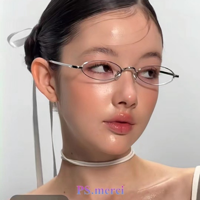 Ps.merci彼蜜思高级感金属眼镜框女防蓝光平光装饰近视凹造型拍照