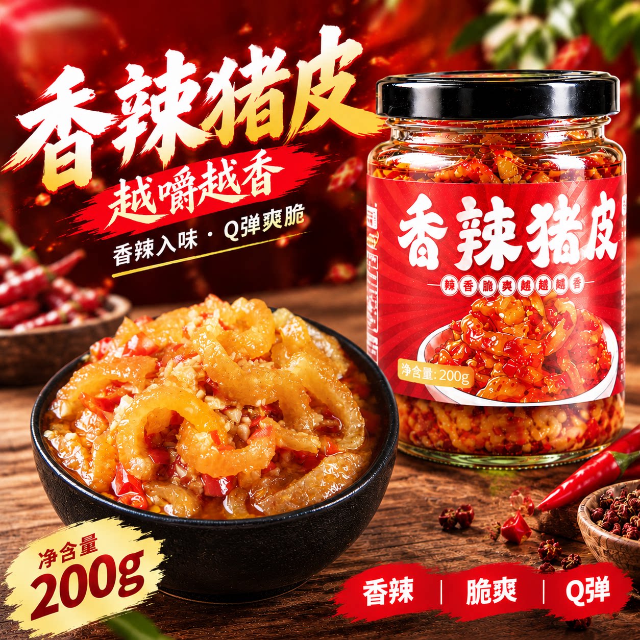 香辣猪皮瓶装下饭菜开胃菜卤味下酒菜休闲小吃即食品冷吃熟食零食 卤小实拍商品图