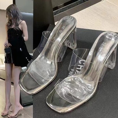 夏季外穿水晶凉鞋透明高跟鞋