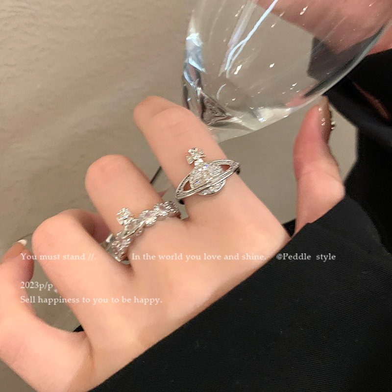 闪钻土星戒指女小众设计高级感